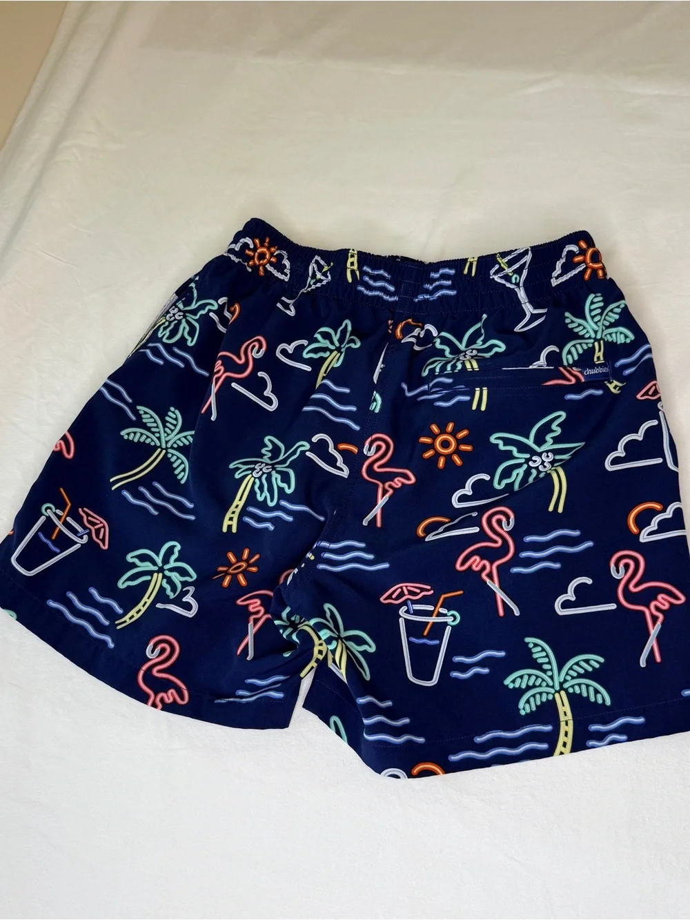 chubbies Navy Neon Tropical Swim Trunks